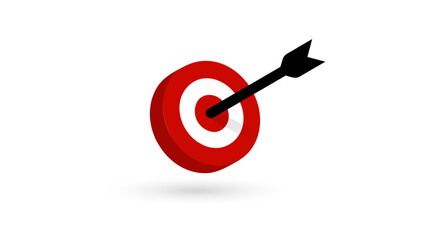 Bullseye target hit by black arrow symbolizing success, focus, goal achievement, marketing precision. Useful for business, startup, planning concepts. Vector illustration.