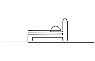 Double bed in continuous one line drawing. Scandinavian stylish furniture for cozy loft bedroom in simple linear style. Editable stroke. Doodle vector illustration