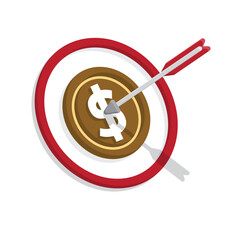 finance icon. business target. dollar coin with target. symbol of analysis, optimization, management. 3d simple design style
