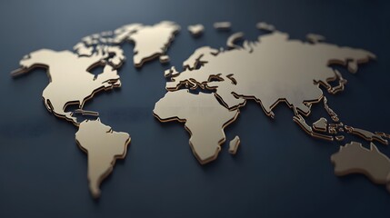 Metallic Gold World Map 3D Render Global Business