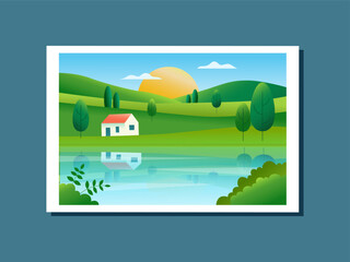Fototapeta premium Picture of landscaped nature background. Interior element. Vector illustration clipart. Gradient banner.