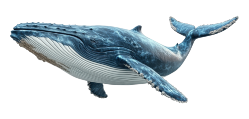 Majestic Humpback Whale Swimming on Transparent Background PNG Image