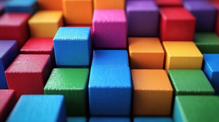 Colorful wooden blocks, textured surface, abstract background, design element