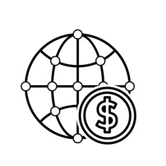 finance icon. business network. globe with network and dollar coin. symbol of analysis, optimization, management. Line design style