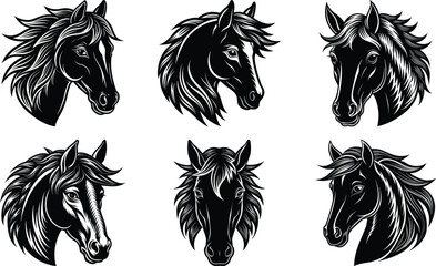 Set Of horse head silhouette illustration on white backgroud
