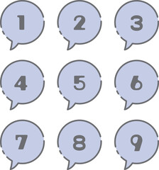 シンプルな途切れ線の吹き出しの数字アイコンセット