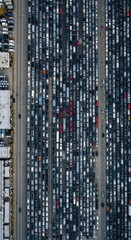Aerial View of Numerous Cars Parked in a Busy City Traffic Photo