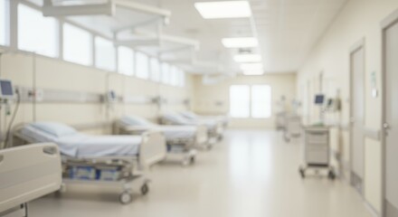 Blurred Hospital Ward Interior with Beds and Medical Equipment Photo