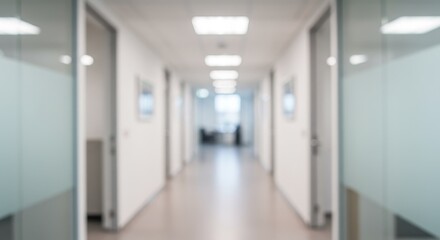 Obraz premium Blurred Office Corridor With Bright White Walls and Doors Photo