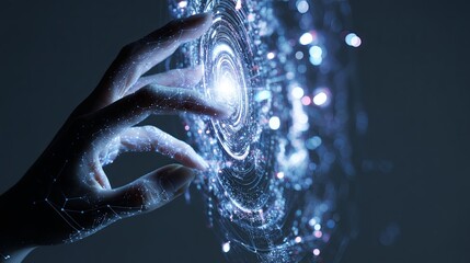 Naklejka premium Enigmatic Woman Holding Illuminated Glass Ball in Metaverse