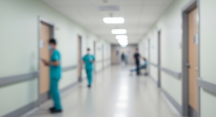 Blurred Hospital Hallway Interior with Medical Staff and Patients Photo
