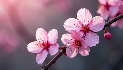 Obraz premium Delicate pink cherry blossoms, intricate branch details, pattern, pastel