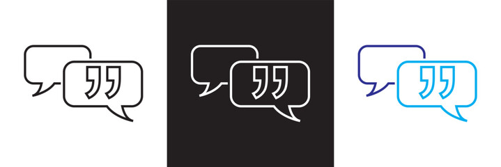 Chat bubble quotes icon . Vector for websites, mobile interfaces, presentations, banner, visual branding etc. Vector illustration. isolated on white and black background. EPS 10