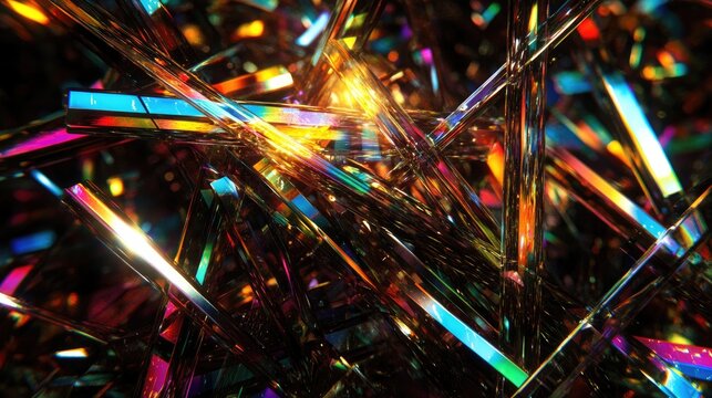 Iridescent glass shards, scattered, vibrant colors, reflecting light - Powered by Adobe