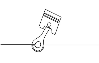 Single continuous line drawing piston icon. Advertises repair services. Automotive and motorcycle workshop symbol logo. Dynamic one line draw graphic design vector illustration