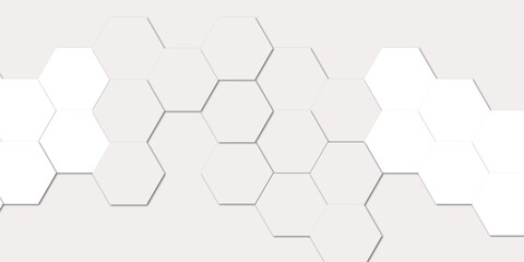 Abstract geometric white honeycomb hexagon 3d effect pattern with shadow seamless texture background.