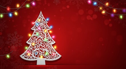 Christmas Decoration Background Festive Red Tree And Colorful Lights Photo