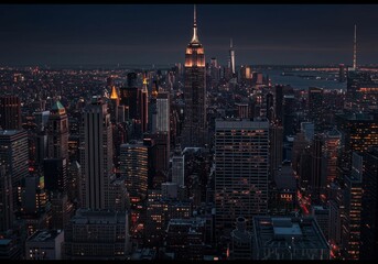 Fototapeta premium Cityscape Night View Illuminated Skyscrapers of New York City Photo