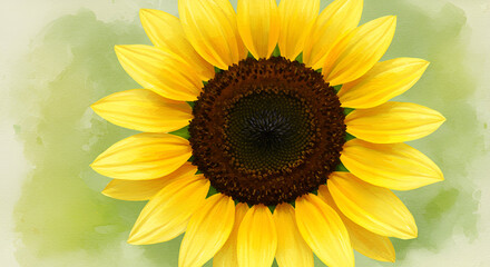 Obraz premium Watercolor Sunflower Illustration on Green Background