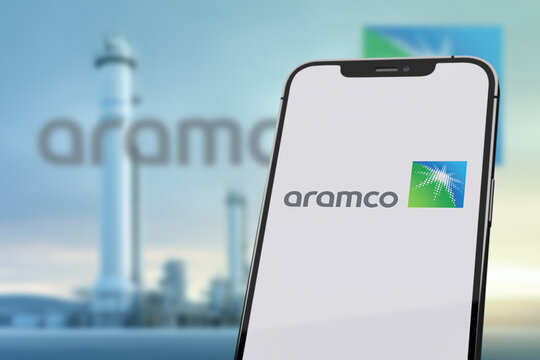 Guilherand-Granges, France - May 23, 2025. Aramco, Saudi Arabia's national oil company, is the world's top crude producer and a global leader in energy, refining, and petrochemicals.