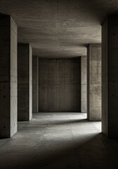 Concrete Structure Interior Photo with Geometric Perspective in Grey Tones