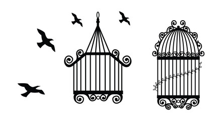 Set Vintage birdcages vector collection