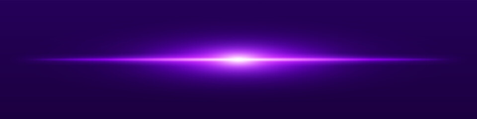 Purple light beam. Sharp linear glow on dark blue background with radiant core, soft edge and tech-style brightness. Ideal for sci-fi, speed, energy, light source.
