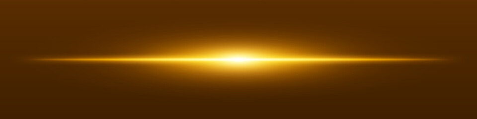 Golden light beam. Sharp linear glow on dark blue background with radiant core, soft edge and tech-style brightness. Ideal for sci-fi, speed, energy, light source.