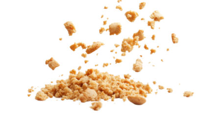 Isolated pile cake crumbs cookie flying on png on white background