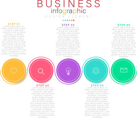  Five-Step Business Infographic with Numbered Colored Circles . Sequential Layout