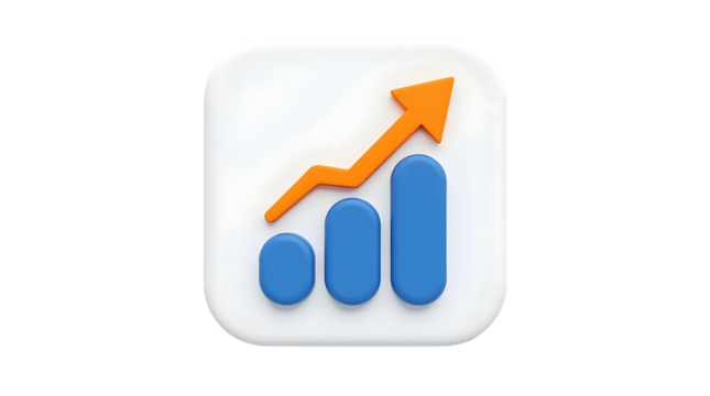 3d render of growing bar chart app icon