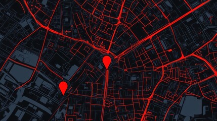 Abstract city map illustration with glowing routes and destination markers