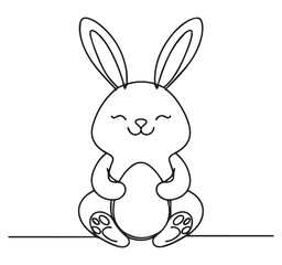 Fototapeta premium Cute Easter Bunny Holding Egg Line Art Illustration: Simple Black and White Rabbit Drawing for Coloring Pages and Holiday Crafts