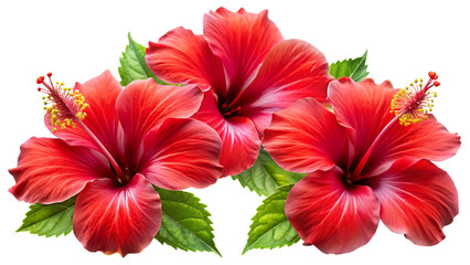 Obraz premium set of tropical red hibiscus flowers isolated on white background