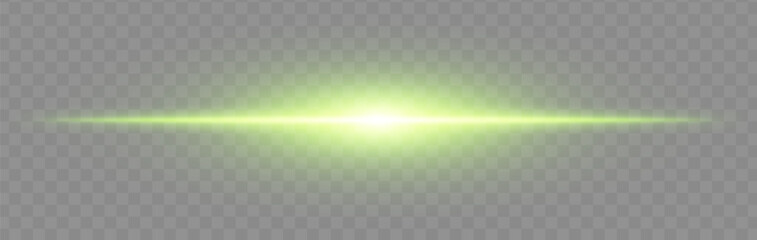 Green flash burst. Bright horizontal ray on transparent background with wide glow, soft edges and tech effect. Perfect for energy, light, sci-fi, flash, electric theme.