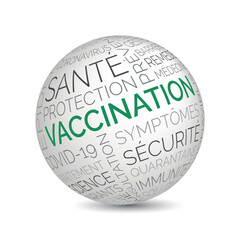 French vaccination sphere with health and protection keywords
