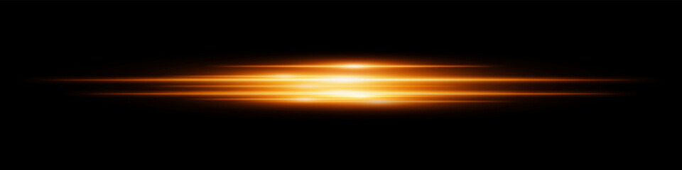 Orange energy beam. Bright horizontal streaks with layered glow and radiant effect on black background. Great for power, sci-fi, motion, tech, future design.