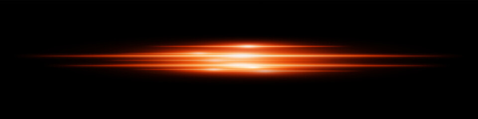 Obraz premium Orange energy beam. Bright horizontal streaks with layered glow and radiant effect on black background. Great for power, sci-fi, motion, tech, future design.