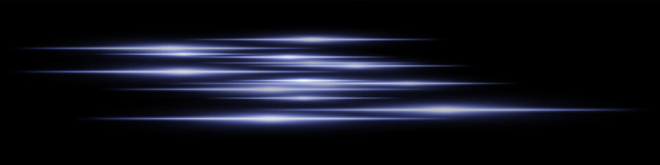 Blue glowing motion blur. Horizontal layered light streaks with dynamic sci-fi shine and bright speed trails on black. Fits future, tech, fast energy design.