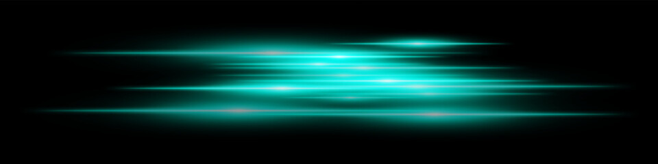 Blue motion streaks. Blurred glowing lines with soft light burst on black background, creating illusion of movement and depth. Ideal for speed, sci-fi, tech, energy effects.