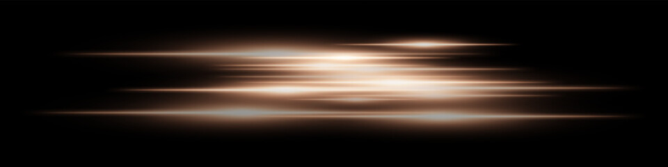Orange motion streaks. Blurred glowing lines with soft light burst on black background, creating illusion of movement and depth. Ideal for speed, sci-fi, tech, energy effects.