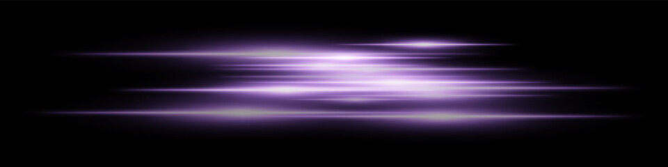 Purple motion streaks. Blurred glowing lines with soft light burst on black background, creating illusion of movement and depth. Ideal for speed, sci-fi, tech, energy effects.