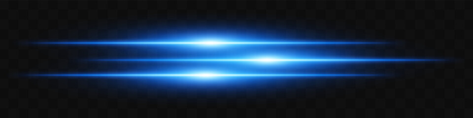 Blue triple flare. Three horizontal glowing beams with vibrant energy core on dark background. Ideal for future, energy, sci-fi, tech, power, digital effect.