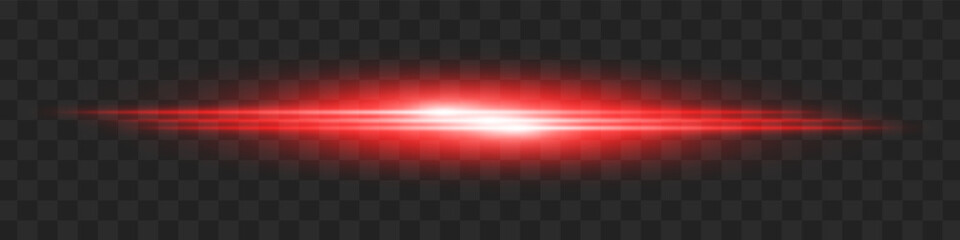 Red light flash. Intense horizontal burst with glowing streaks on transparent background. Dynamic, hot energy line ideal for speed, sci-fi, power, laser, heat.