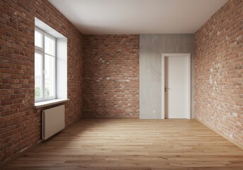 Empty Interior Photo Brick Wall Window Wooden Floor Natural Light