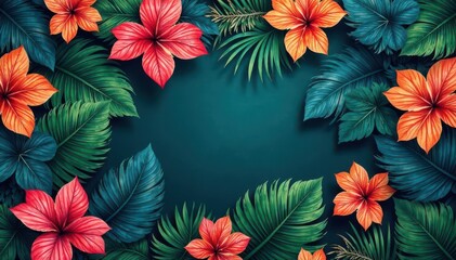 Vibrant tropical foliage, continuous repeating motif, repeat, exotic, illustration