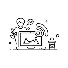 Remote worker icon silhouette at home, typing on a laptop, symbolizing flexible and isolated office. Perfect for WFH, freelancing, and virtual business concepts.