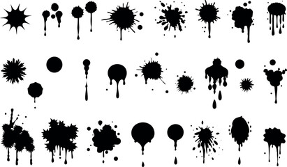 set of splashes. ink splatter set paint brush stroke kit vector art