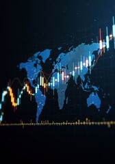 Financial Data Chart with World Map in a Dark Background Photo