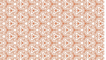 Repeating geometric pattern with orange lines and star shapes on a white background